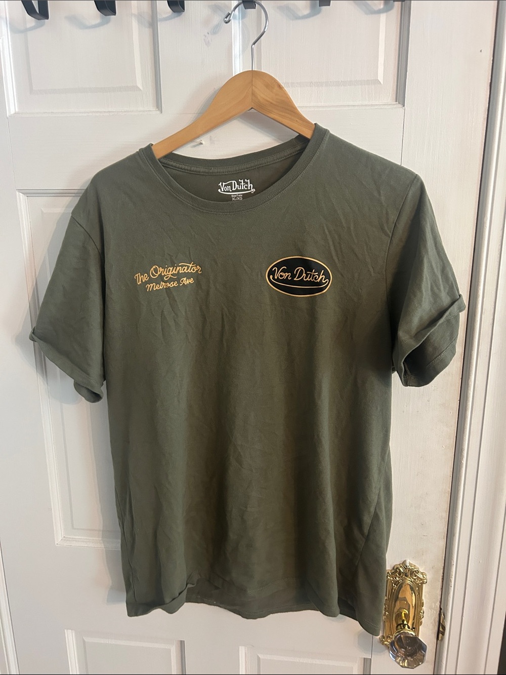 Von Dutch Olive Green Short Sleeve Tee with Yellow Logo